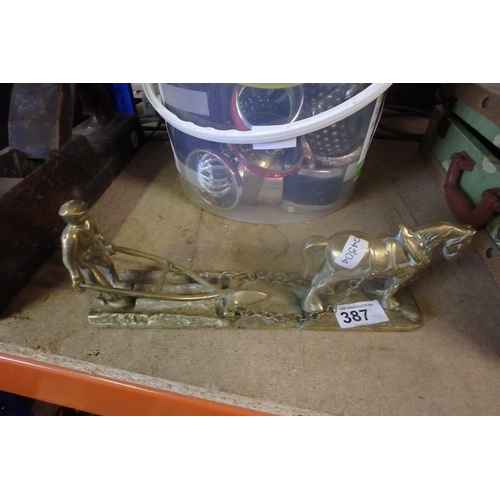 387 - BRASS HORSE PLOUGH ORNAMENT