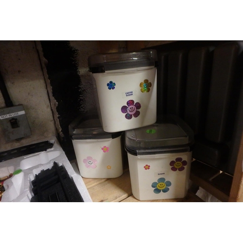 52 - 3 PLASTIC TEA/SUGAR STORAGE CONTAINERS