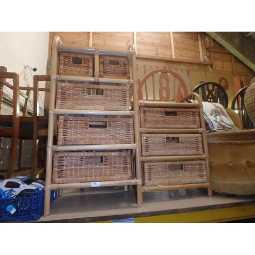 124 - 2 BAMBOO/WICKER DRAWER STORAGE UNITS