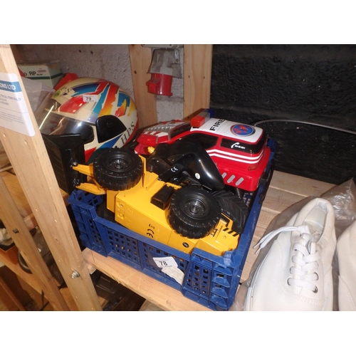 78 - CRATE OF R/C VECHILES & CONTROLLERS