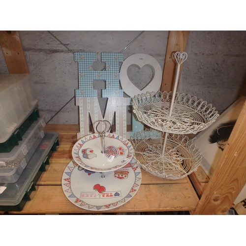 56 - 2 CAKE STANDS & HOME SIGN