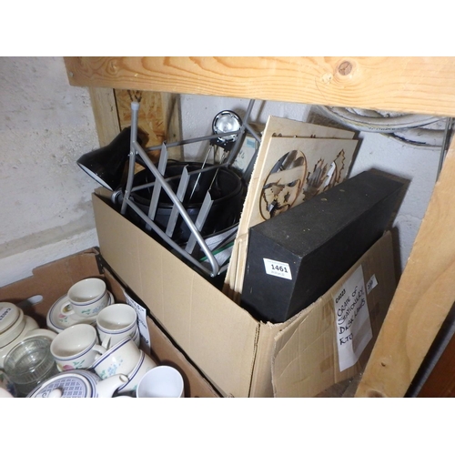 1461 - CRATE OF STATIONARY, DESK LAMPS ETC.