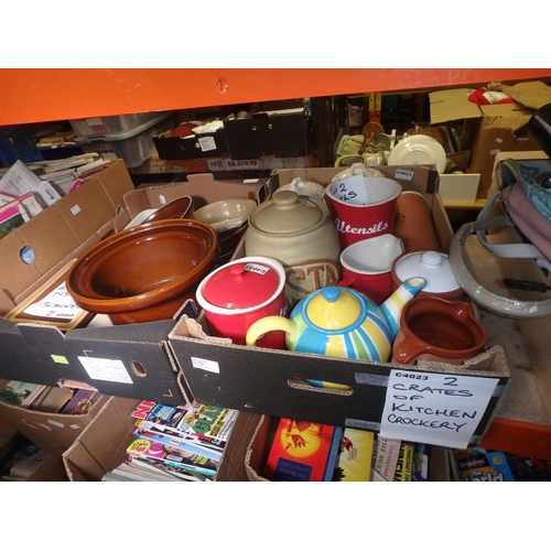 275 - 2 CRATES OF KITCHEN CROCKERY