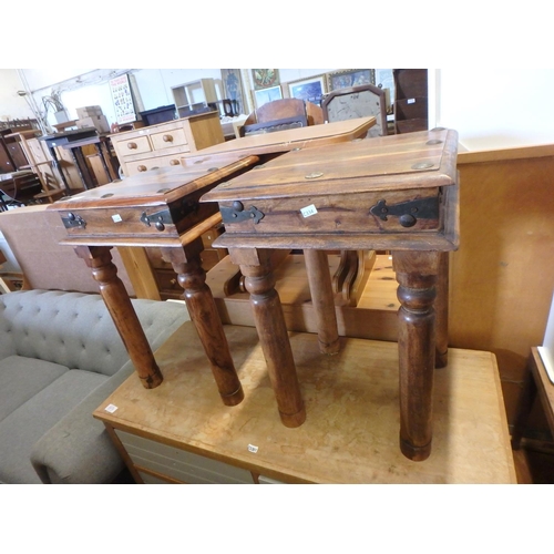 TWO MEXICAN PINE SIDE TABLES