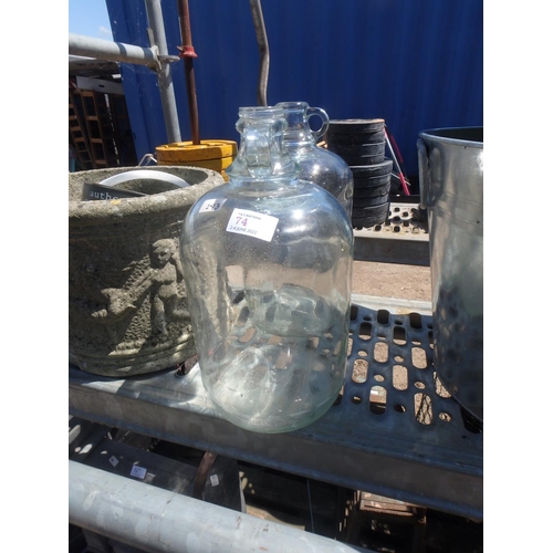 74 - 2 GLASS DEMIJOHNS