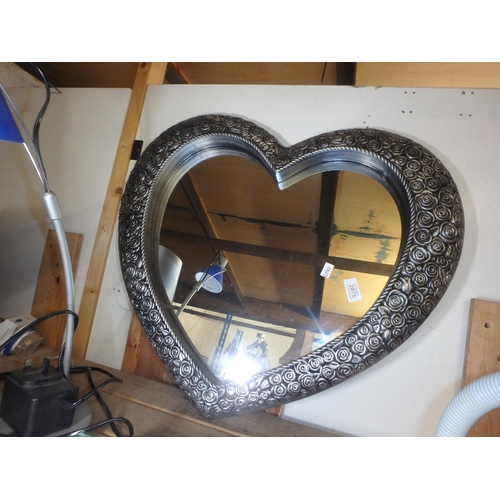 2076 - SILVER FRAMED HEART-SHAPED WALL MIRROR