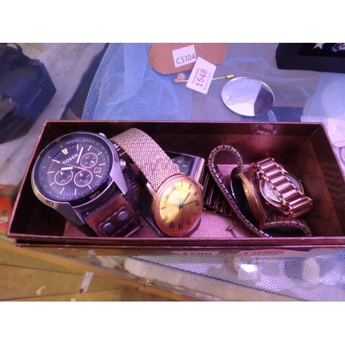 1550 - 5 WATCHES IN BOX, INCLUDING FOSSIL, SEKONDA, FEATURE1, LIMIT, & REDHERRING .