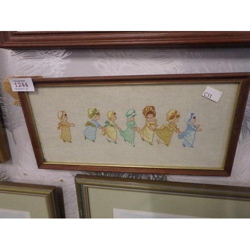 1244 - FRAMED NEEDLEPOINT OF YOUNG CHILDREN PLAYING