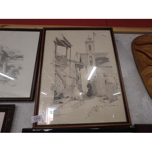 1248 - FRAMED PRINT OF A SKETCH OF KAKO PETRIA, CYPRUS