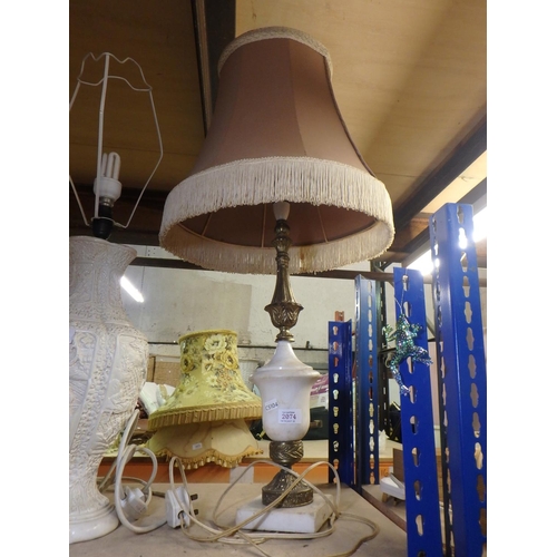 2074 - LARGE MARBLE AND GLASS TABLE LAMP