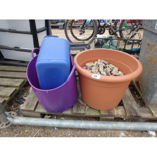 72 - GARDEN PLANTER WITH STONES AND BUCKET