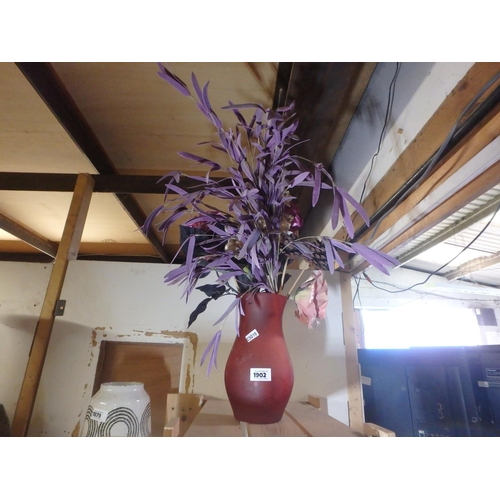 1902 - GLASS VASE WITH FAUX FLOWERS