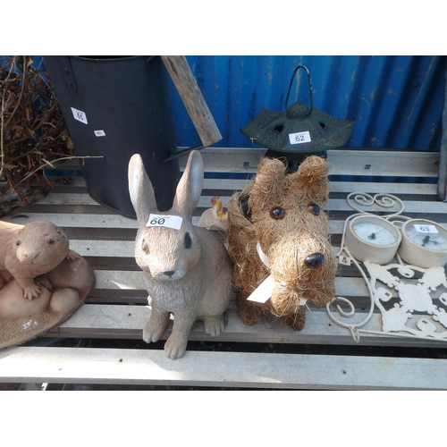 60 - RABBIT GARDEN ORNAMENT AND A DOG PLANTER