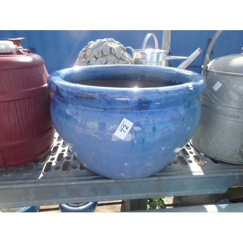 72 - 2 OCEAN BLUE GLAZED GARDEN POTS - ONE LARGE, ONE SMALL