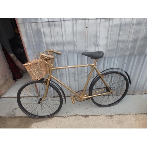 8 - VINTAGE GOLD SPRAYED BIKE WITH SHOPPING BASKET