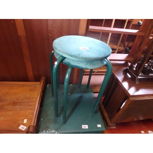 602 - TWO DUNELM GREEN STOOLS