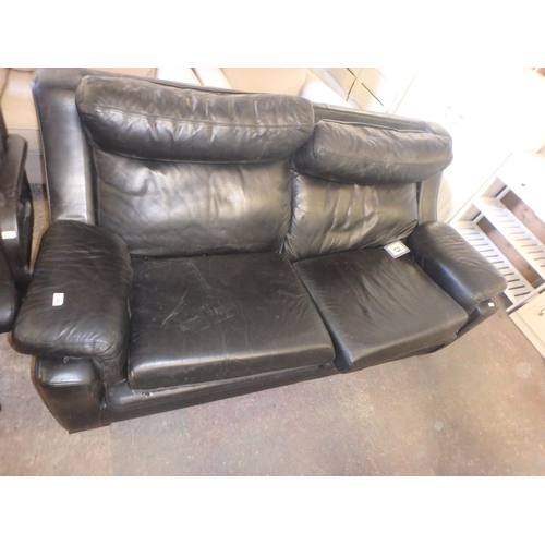 666 - TWO SEATER BLACK LEATHER SOFA