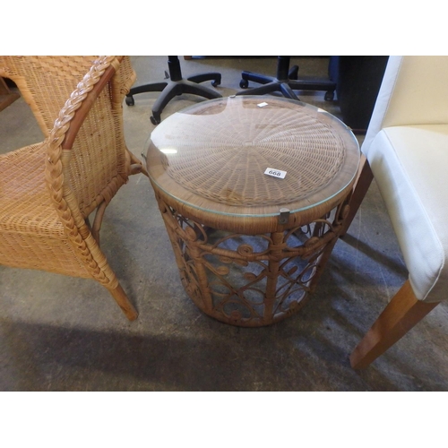 668 - WICKER GLASS TOP TABLE