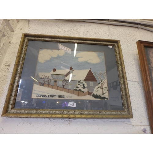 1027 - FRAMED NEEDLEPOINT - BONDS FARM 1985