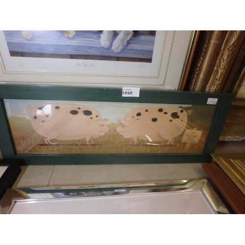 1040 - FRAMED PRINT - KISSING PIGS BY M. WINSCOMBE