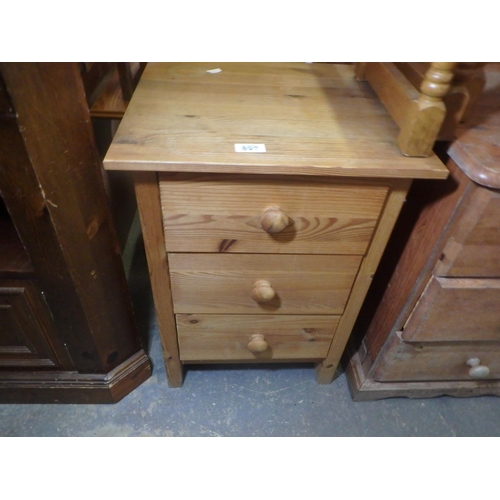 897 - PINE 3 DRAWER BEDSIDE UNIT