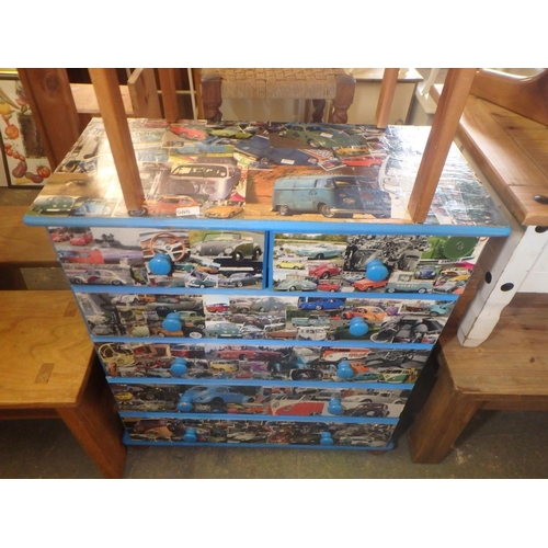 905 - COLOURFUL DECOUPAGE 2 OVER 4 CHEST OF DRAWERS