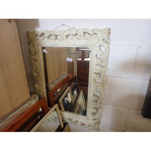 921 - ORNATE DISTRESSED PAINT WOOD FRAMED MIRROR