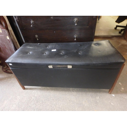 942 - FAUX BLACK LEATHER OTTOMAN