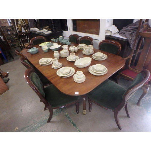 1131 - LARGE VINTAGE DINING/BANQUET TABLE - LEAFED TABLE BRASS LION FEAT CASTERS AND BRASS LOCKING PINS, WI... 