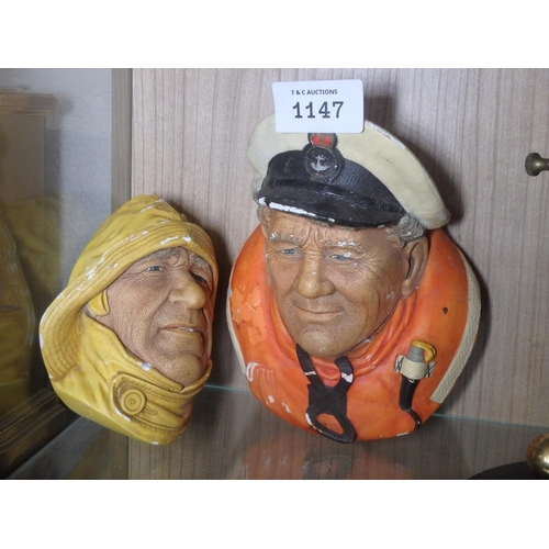 1147 - PAIR OF BOSSONS OF ENGLAND PLASTER BUSTS - LIFEBOATMEN, DESIGNED 1965 AND 1985