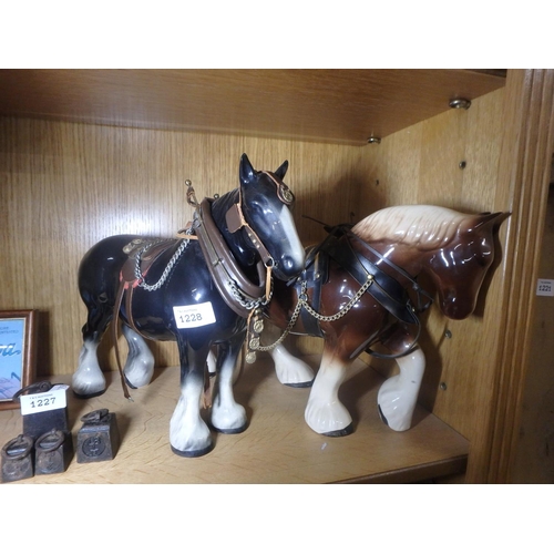 1228 - PAIR OF VINTAGE CERAMIC SHIRE HORSES