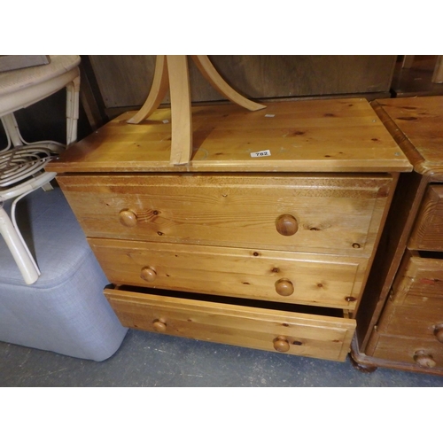 782 - THREE DRAW PINE CHEST OF DRAWERS