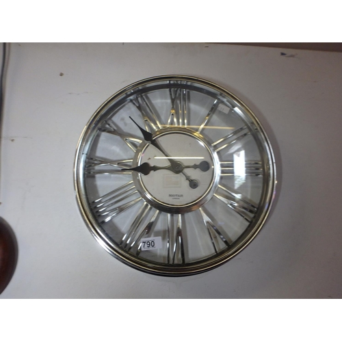 790 - LARGE SILVER MAYFAIR OF LONDON WALL CLOCK