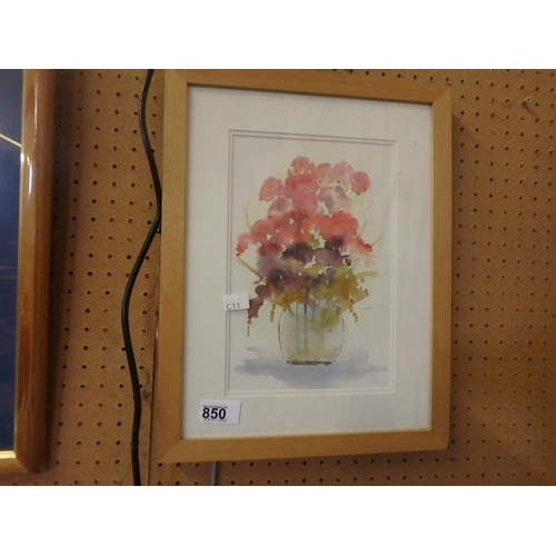 850 - WATERCOLOUR OF A VASE OF FLOWERS