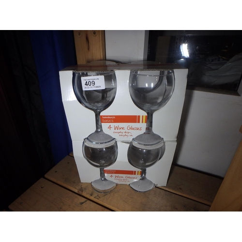 409 - 8 NEW IN BOX SAINSBURY'S WINE GLASSES