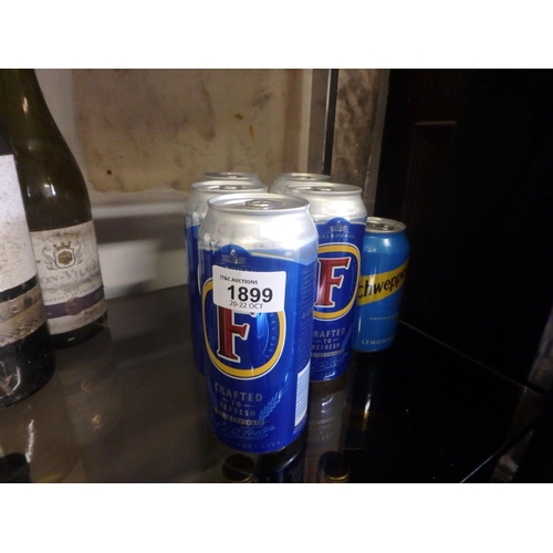 1899 - FIVE CANS OF FOSTERS AND A CAN OF SCHWEPPES LEMONADE - BALO 21+