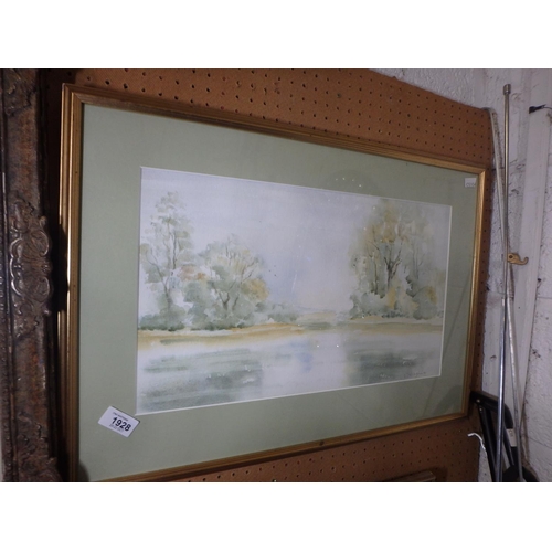 1928 - FRAMED ORIGINAL WATERCOLOUR - RIVER SCENE BY V.HAUGHTON