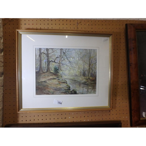 1946 - FRAMED PRINT - FOREST RIVER SCENE BY K.COLE