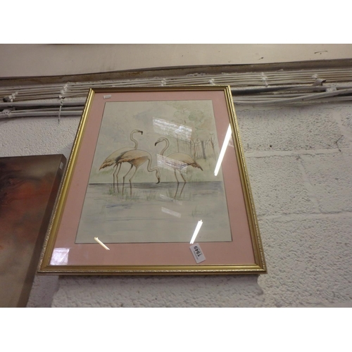 1949 - FRAMED ORIGINAL ART - FLAMINGOS BY L.GIBSON