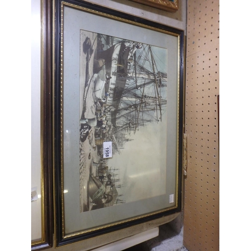 1958 - FRAMED PRINT - WEST INDIAN DOCKS BY PARROT DEL ET LITHO