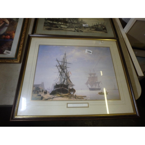 1959 - FRAMED PRINT - SHIPS IN DUTCHES ESTERY BY WILLIAM A VAN-DEVENTER