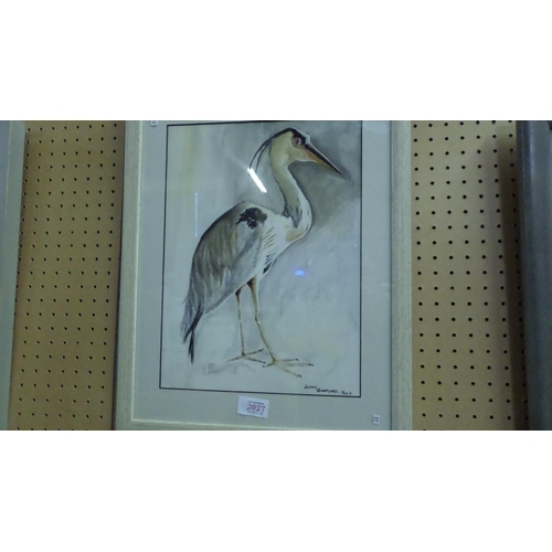 2027 - FRAMED ORIGINAL WATERCOLOUR - THE HERON BY JOHN SANDFORD