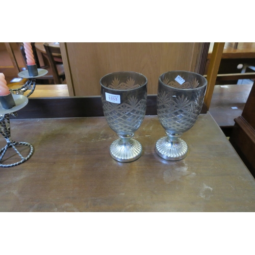 1853 - 2 CANDLE HOLDERS - WITH ETCHED GLASS