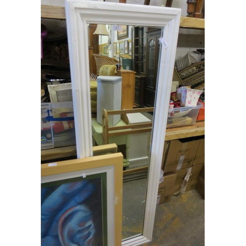 1885 - FULL LENGTH VINTAGE FRAMED MIRROR, WHITE