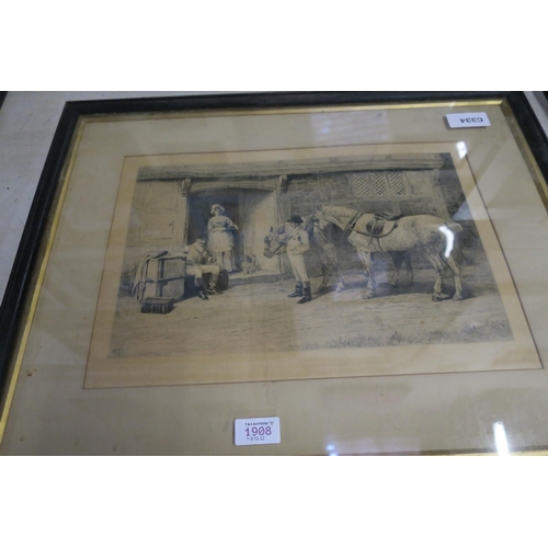 1908 - FRAMED PRINT OF ENGRAVING, RURAL SCENE