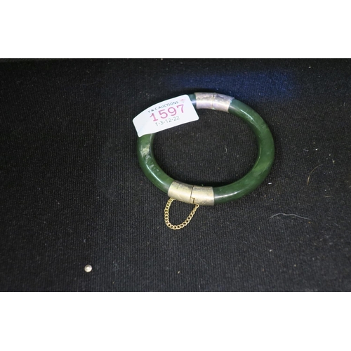 1597 - JADE AND SILVER BANGLE