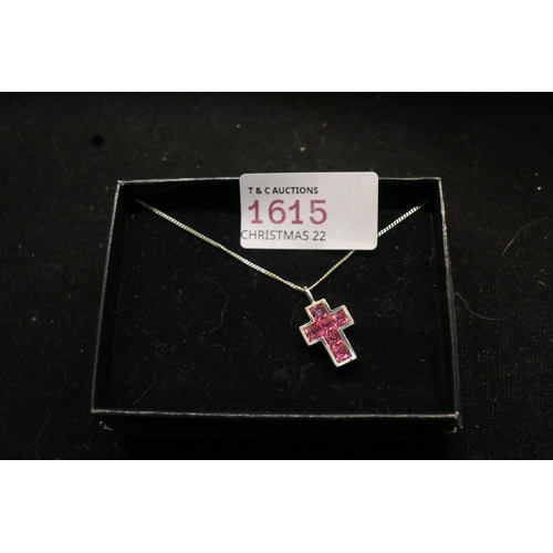 1615 - 925 SILVER CHAIN AND CROSS PENDANT WITH PINK STONES