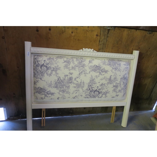 617 - BLUE AND CREAM PATTERNED PADDED DOUBLE HEADBOARD