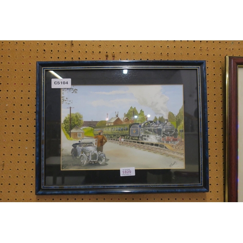 1829 - FRAMED ORIGINAL WATERCOLOUR - STEAM TRAIN