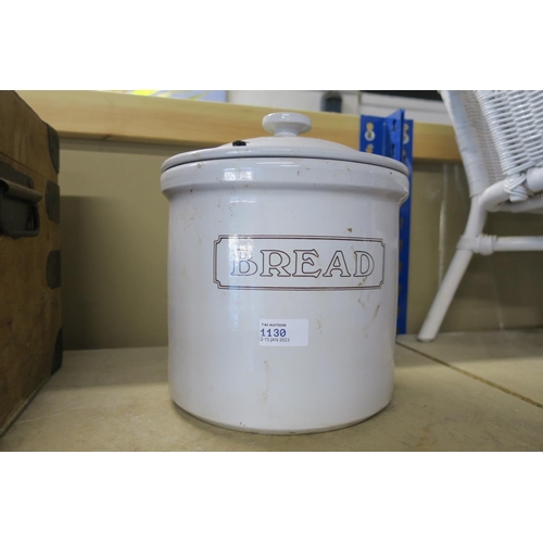 1130 - A SMALL CERAMIC BREAD BIN WITH LID